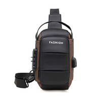 Sac bandoulière léger en PU et polyester imperméable antivol pour homme avec port de charge USB et serrure TSA, sac de poitrine à la mode