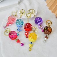 Porte-clés clochette à vent en boule de cristal mignon, pendentif breloque liquide scintillant dessin animé Kawaii, cadeau en gros