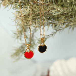 Ensemble collier et boucles d'oreilles en alliage de zinc, bijoux pour femme, cadeau, rouge et noir, en forme de cœur, ensembles de bijoux tendance - Product Image 4