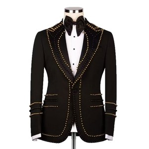 Abiti da uomo di lusso personalizzati LB09 con perle dorate, set da 2 pezzi, monopetto, per matrimonio, sposo, smoking, <span class=keywords><strong>blazer</strong></span> per feste e balli di fine anno - Product Image 5