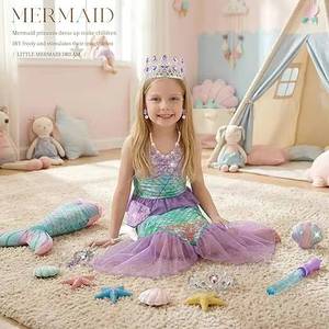 Disfraz de Sirena Morado Claro MS - Sirenita con Joyas y Bolso, Vestido de Princesa para Niñas, Regalo de Cumpleaños 3-12 Años - Product Image 3