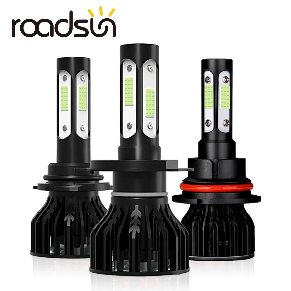 Roadsun Lampu Depan Mobil, Bohlam Led 4 Sisi H4 H7 9005 9006 HB3 HB4 H11 6000K 8000K Tahan Air