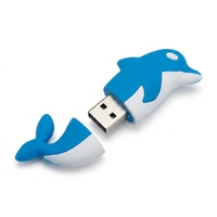 Clé USB en forme de dauphin bleu et blanc, en PVC souple, design séparé, pour cadeau promotionnel