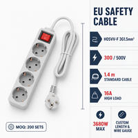 Multiprise EU Schuko 3, 4, 5 ou 6 prises avec interrupteur, câble d'extension avec mise à la terre pour la maison, le bureau, OEM