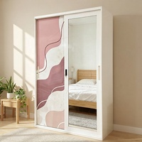 Armoires élégantes en métal blanc avec miroirs et motifs floraux, design moderne à 2 portes, armoire à vêtements