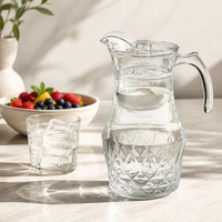 Carafe à eau en verre de 1700 ml avec couvercle, facettes taillées en diamant, corps à motif pressé transparent, distributeur de boissons pour la maison et la cuisine