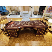 Table de lecture et chaise en cuir blanc de luxe, mobilier de bureau en bois sculpté