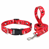 Ensemble collier et laisse de Noël pour chien, harnais en sangle avec anneau en D, corde de promenade, motif renne personnalisé pour chiens et chats de petite et moyenne taille