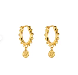 Hypoallergenic Jewelry Beaded Huggie Earring Gold Plated S Minimalist Hoops Earrings With Dangling Sun Charm