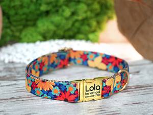 Collar de nailon grabado, collares de perro personalizados, 4 estampados de Flores diferentes, collar de mascota personalizado con etiqueta de identificación de nombre, cachorro - Product Image 4