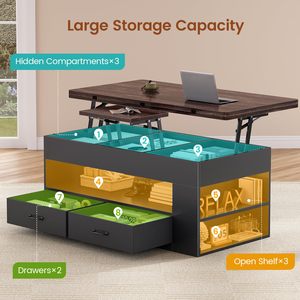 Mesa de Centro Moderna SENYU con Tapa Elevable, Cajones de Almacenamiento y Estante Abierto, Mueble para Sala de Estar con Superficie de Madera y Estructura Metálica - Product Image 4