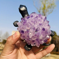 Lampe en cristal de tortue marine naturelle en gros, cluster d'améthyste, veilleuse USB, artisanat décoratif pour la maison