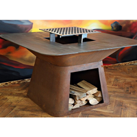 Barbecue extérieur en bois avec foyer et rangement pour bois à vendre, barbecue en acier corten