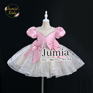 Vestido de fiesta bonito de moda para niñas, vestido de niña de flores <span class=keywords><strong>con</strong></span> escote <span class=keywords><strong>con</strong></span> cuentas de perlas y lazos grandes, vestido Formal para niños pequeños para fiesta de cumpleaños - Product Image 3