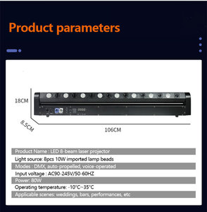 RGB tám mắt di chuyển đầu chùm tia Laser Ánh Sáng 500mW DMX quét ánh sáng sân khấu 8 laser + 8 LED chùm đèn - Product Image 5