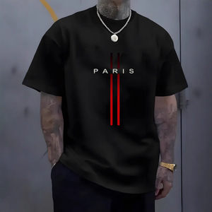 T-shirt décontracté pour homme en coton 100% à manches courtes, coupe ample, antibactérien, col rond, grande taille, avec impression de la lettre <span class=keywords><strong>Paris</strong></span> - Product Image 2