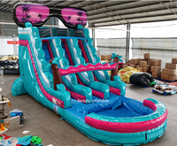 Toboggan aquatique gonflable commercial en PVC à double piste grande capacité avec piscine pour fêtes d'enfants, parcs d'aventure, personnalisable