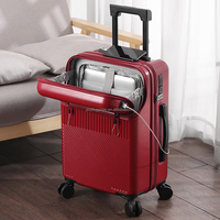 Valise de voyage rigide en ABS/PC la moins chère avec port USB, ouverture frontale intelligente 20 pouces et porte-gobelet – Ensemble de bagages