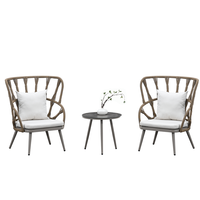Ensemble de meubles de jardin en rotin PE 3 pièces avec chaises et table de café, structure métallique pour terrasse extérieure