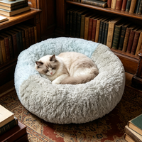 Graublaues Rundes Plüsch-Haustierkissen Weiches Warmes Katzen- und Hundebett Tier-Schlafbett im Sofa-Stil Dropshipping Verfügbar