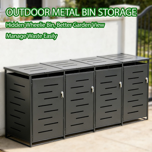 276X75X115 cm Jardín de metal Cuádruple Fácil montaje <span class=keywords><strong>Madera</strong></span> tratada a presión natural para 4 contenedores Caja de contenedores con ruedas para exteriores - Product Image 1