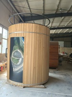 Ruang Sauna Modern 6 orang Cedar merah luar ruangan 9KW uap kering listrik barel atap Pod kayu Solid desain barel untuk penggunaan Kesehatan