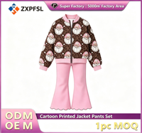 Ensemble décontracté personnalisé en gros, veste bomber zippée imprimée et pantalon évasé, vêtements ODM OEM, MOQ 1 pièce