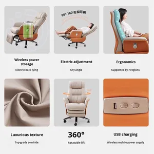 Moderna Poltrona da Ufficio Elettrica Intelligente in Pelle, Comoda Poltrona Reclinabile da Studio con Massaggio, Poltrona Direzionale di Prima Classe per Presidenti - Product Image 4