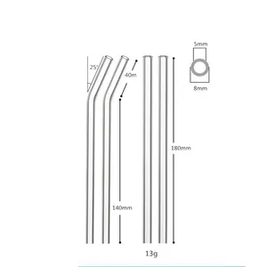 Pailles droites de Noël 18mm Paille à boire en verre clair réutilisable