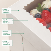 Boîte d'emballage de boulangerie en carton blanc personnalisée avec logo, 8, 10, 12 pouces, avec fenêtre transparente festonnée, boîte à gâteau carrée de qualité alimentaire avec fenêtre