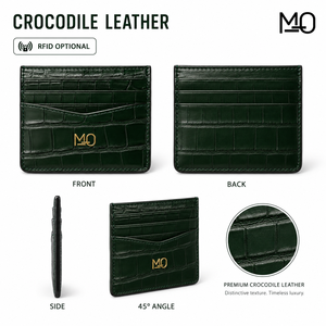 Portefeuille porte-cartes en cuir gaufré crocodile vert forêt avec logo personnalisé pour homme, idéal pour les voyages d'affaires, avec rangement fin multi-fentes - Product Image 5