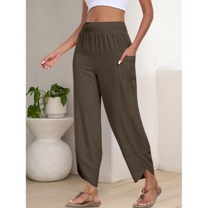 Womens <b>Wide</b> <b>Leg</b> Palazzo Capri Pants High Waisted Casual Breathable Flowy <b>Cropped</b> Beach Work <b>Trousers</b> - Product Image 4