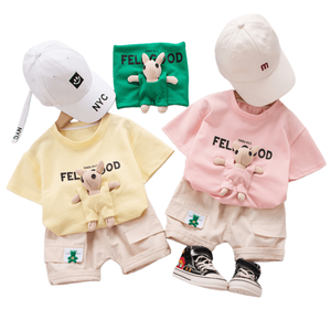 Nouvelle collection été 2024 : Ensemble <span class=keywords><strong>short</strong></span> et t-shirt en coton à manches courtes avec lettres brodées, style coréen pour garçons - Product Image 1