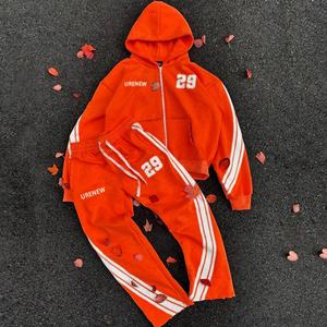 Ensemble de survêtement pour homme avec logo brodé personnalisé, lavage à l'acide, streetwear, sweat-shirt et pantalon de survêtement délavés - Product Image 4