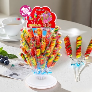 Palo de paleta de arcoíris Halal chino, venta al por mayor, dulce surtido de frutas, sabor en espiral, piruleta de caramelo duro - Product Image 1