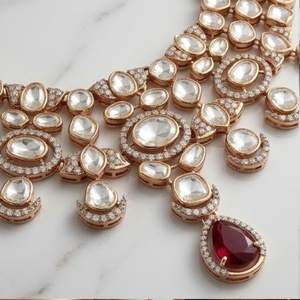 Elegant 925 Silver Traditional <b>Statement</b> <b>Necklace</b> Set with Moissanite Designer Jewelry for Women Wedding Gift Ethnic Party Wear - Product Image 2