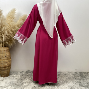 Abaya Abierta de Tela Nida Premium para Mujeres Musulmanas, con Ribete de Encaje Blanco y Diseño de Bolsillos, para Primavera/Verano (1405) - Product Image 5
