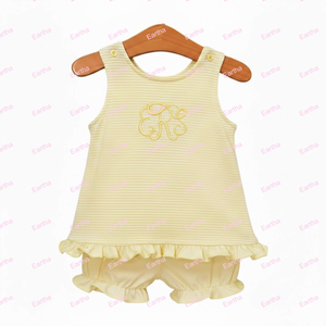 Set di Abbigliamento Estivo per Bambine con Monogramma, Completo in Cotone Senza Maniche con Pantaloncini - Product Image 4