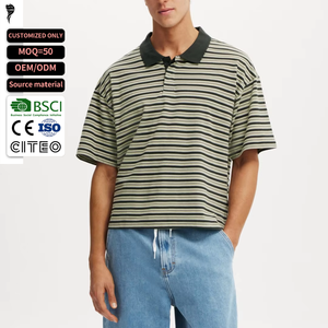Polo rayé à manches courtes pour homme OEM, coupe ample, design tissé décontracté, longueur standard - Product Image 1