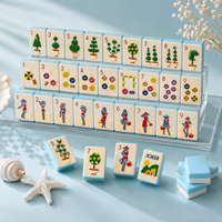 Ensemble de Mahjong Classique Américain Personnalisé Thème Vacances Côte Bleue, Table de Jeu en Acrylique Sculpté pour Voyages et Fêtes