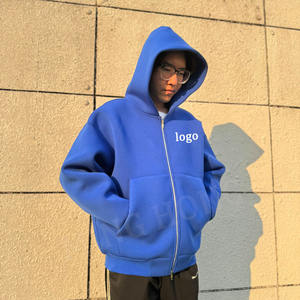 Sweats à capuche personnalisés de couleur unie à double fermeture éclair avec poche kangourou pour hommes - Product Image 4