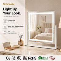 Miroir de maquillage rectangulaire blanc avec éclairage, 37 cm, rotation à 360°, 3 modes de couleur, variateur d'intensité, capteur tactile
