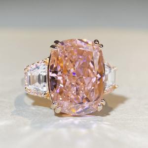 Женское обручальное кольцо из стерлингового серебра 925, с сияющей огранкой, с розовым желтым фианитом, 8 А - Product Image 1