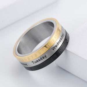 Anillo giratorio de acero inoxidable para hombre con números romanos e índice de fecha, regalo de joyería para el dedo índice - Product Image 4