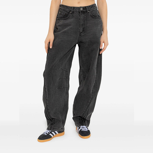 Super Baggy Tapered Fit <span class=keywords><strong>Jeans</strong></span> pour femmes plissés Respirant Mid Rise Vintage Wash Black Casual Styling Waist Ladies Denim Trousers - Product Image 3