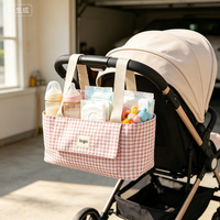 Organisateur de couches rose grande capacité style coréen, en coton imprimé durable, pour poupées et jouets, 3-en-1, pour poussette et siège auto