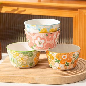 Ceramic Rice Bowl Floral Design Thickened Heat Resistant Home Use Set For Salads Desserts - Product Image 3