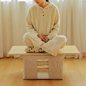 กล่องเก็บเสื้อผ้าผ้าฝ้ายโพลีเอสเตอร์แบบหนา รูปทรงสี่เหลี่ยมผืนผ้า มีหน้าต่าง ความจุขนาดใหญ่ สำหรับจัดเก็บผ้าห่มและผ้าต่างๆ - Product Image 2