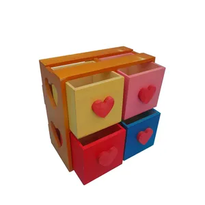 Mini armoire de rangement en bois de couleur avec 4 tiroirs, boîte de rangement en bois personnalisée pour l'organisateur de bureau d'apprentissage et la boîte à bibelots pour filles - Product Image 1