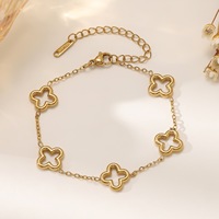 MIRADIA Porte-Bonheur Ensemble de Bijoux Collier et Bracelet en Acier Inoxydable Plaqué Or 18 Carats avec Trèfle à Quatre Feuilles, Style Classique pour Femme